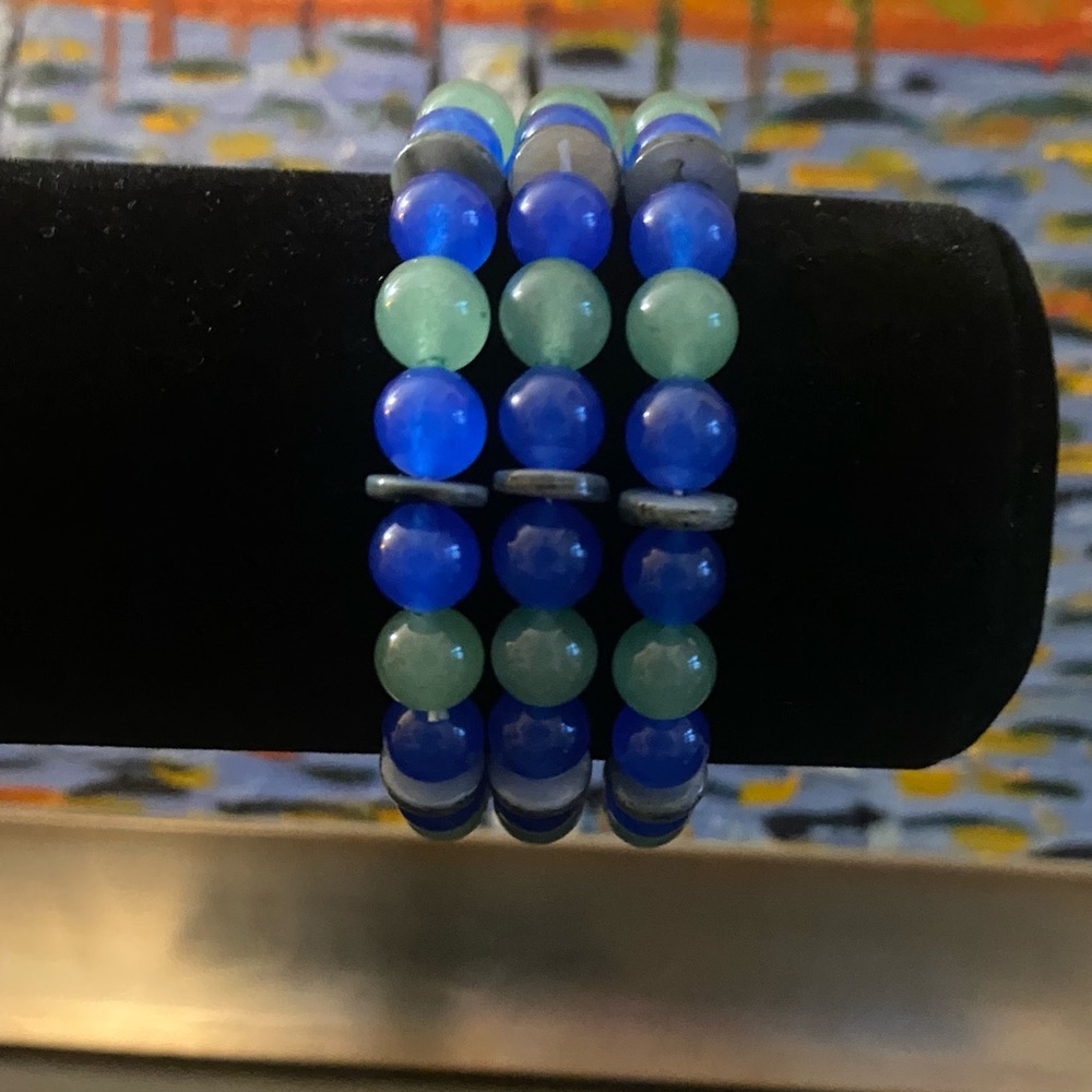 Sold.Aventurine and Blue Agate Beaded Bracelet Set